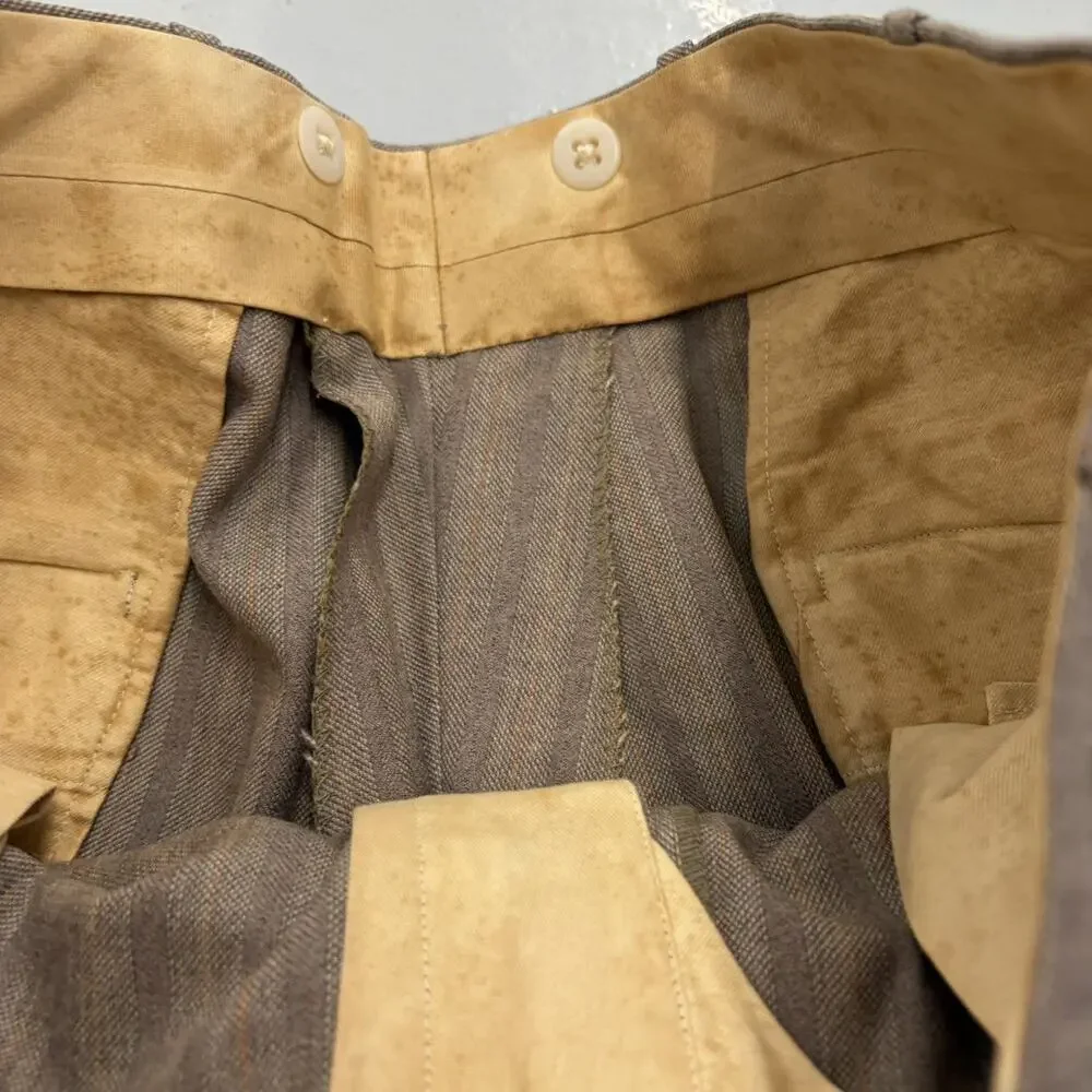 NOS Vintage 50s Tan Striped Wool Buttonfly Trousers 36x27